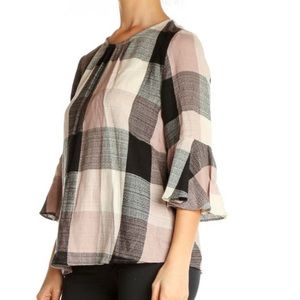 Anthropologie RO & DE Plaid Bell Sleeve Top
